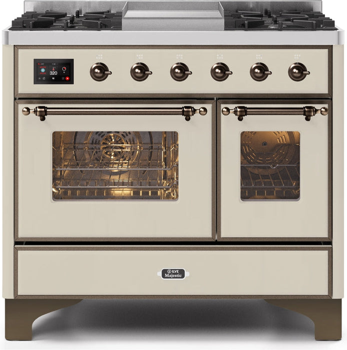 ILVE Majestic II 40" Dual Fuel Propane Gas Range in Antique White with Bronze Trim, UMD10FDNS3AWBLP