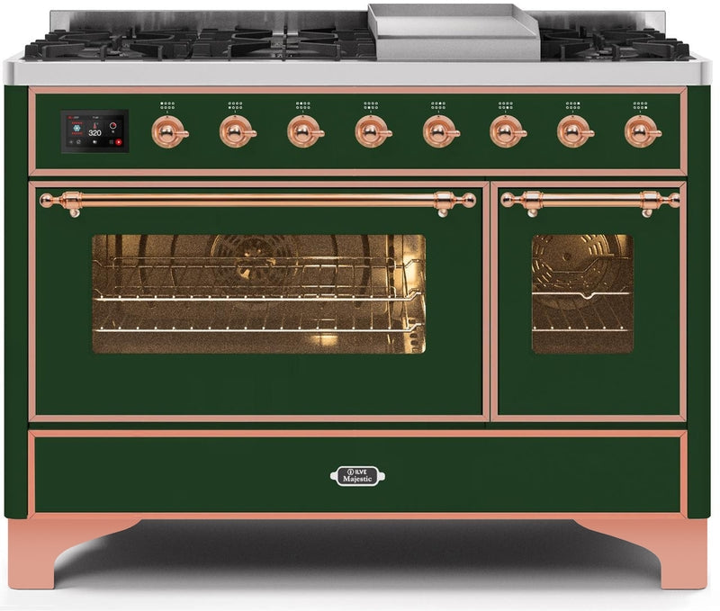 ILVE Majestic II 48" Dual Fuel Propane Gas Range in Emerald Green with Copper Trim, UM12FDNS3EGPLP