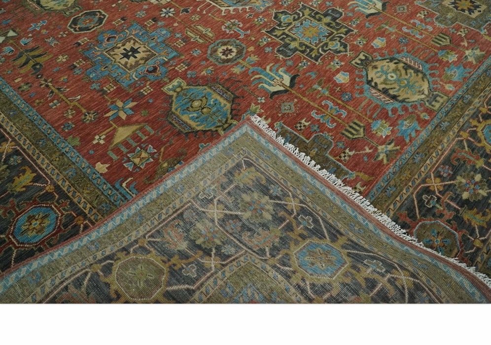 3x5, 4x6 and 10x14 Rust, Charcoal and Beige Hand Knotted Antique Serapi Wool Area Rug