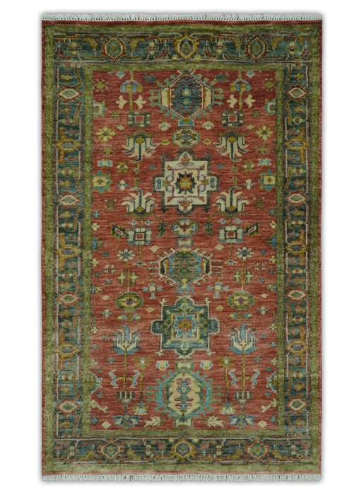 3x5, 4x6 and 10x14 Rust, Charcoal and Beige Hand Knotted Antique Serapi Wool Area Rug