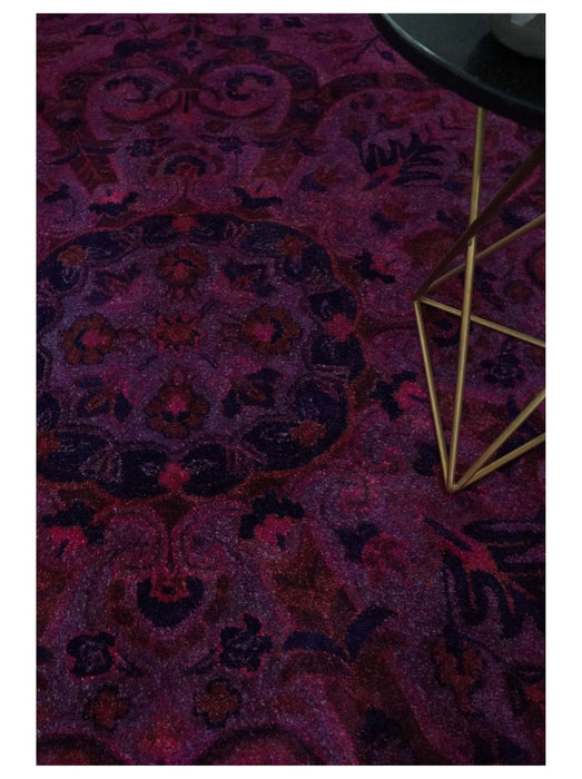 Overdyed Pink Traditional Floral Design Hand Tufted  Wool Area Rug