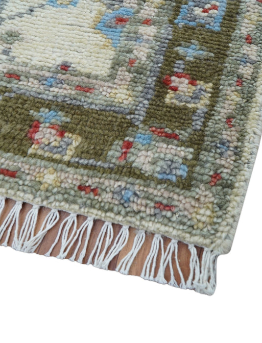 3x5 Hand knotted Beige And Blue Traditional Design Wool Area Rug