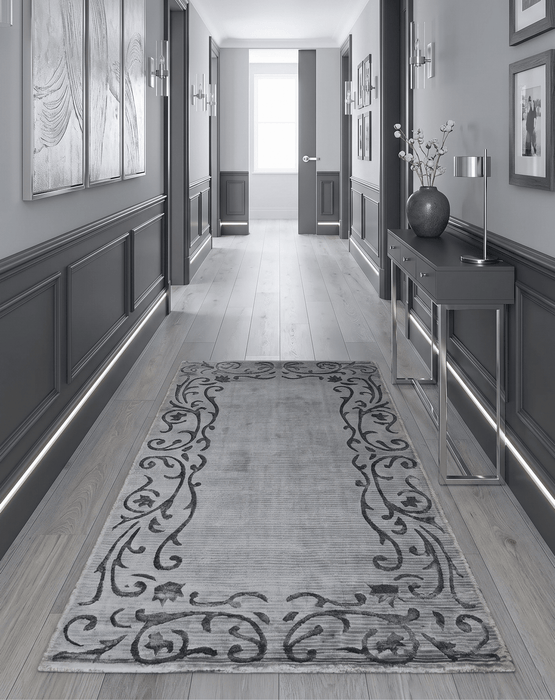 3x5 Hand Woven Silver and Gray Modern Floral Art Silk Rug