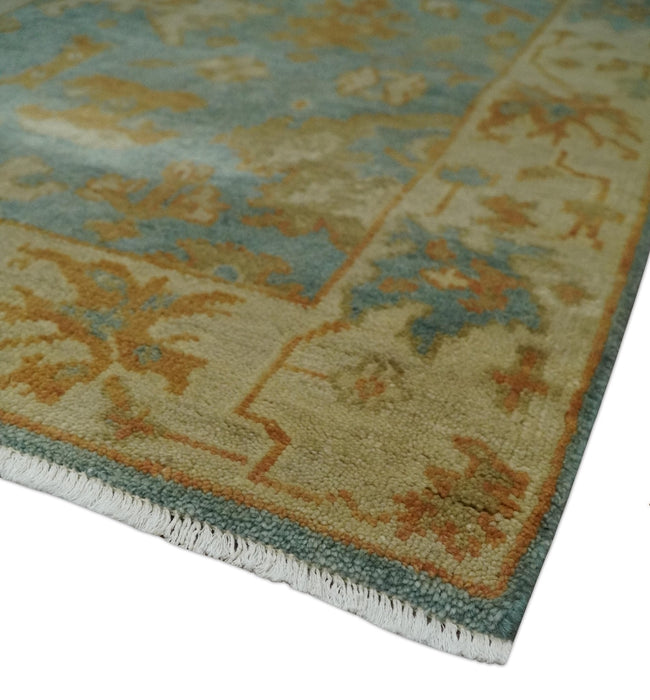 3x6 Runner Hand Knotted Blue, Beige and Rust Traditional Oushak Wool Area Rug | N338266
