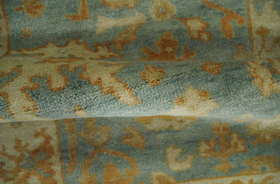 3x6 Runner Hand Knotted Blue, Beige and Rust Traditional Oushak Wool Area Rug | N338266