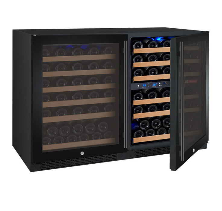 47" Wide FlexCount II Tru-Vino 112 Bottle Three Zone Black Side-by-Side Wine Refrigerator