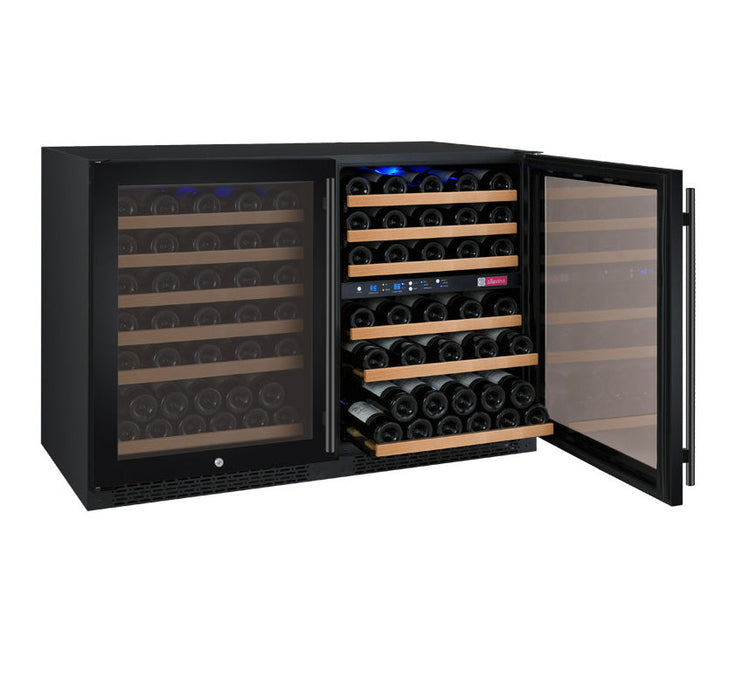 47" Wide FlexCount II Tru-Vino 112 Bottle Three Zone Black Side-by-Side Wine Refrigerator