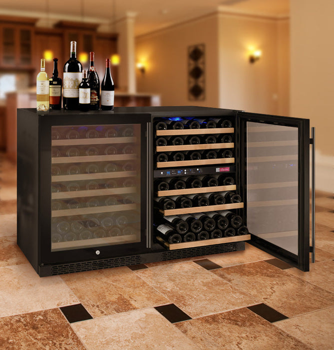 47" Wide FlexCount II Tru-Vino 112 Bottle Three Zone Black Side-by-Side Wine Refrigerator