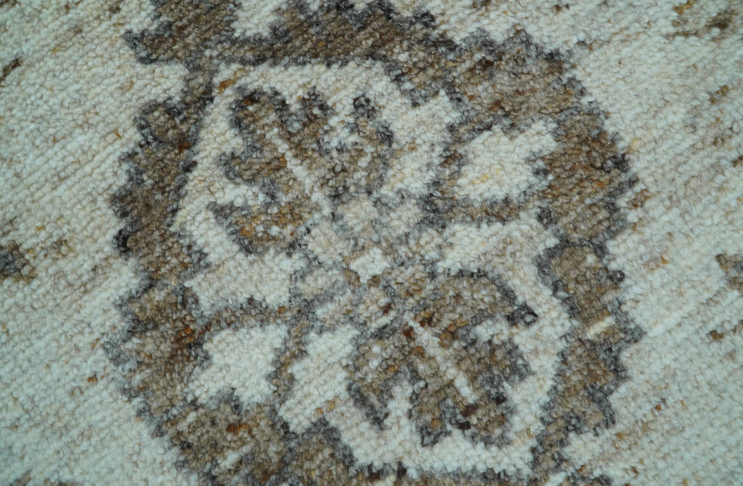 Custom Made Traditional Turkish Design Beige Hand Knotted Natural Wool Area Rug