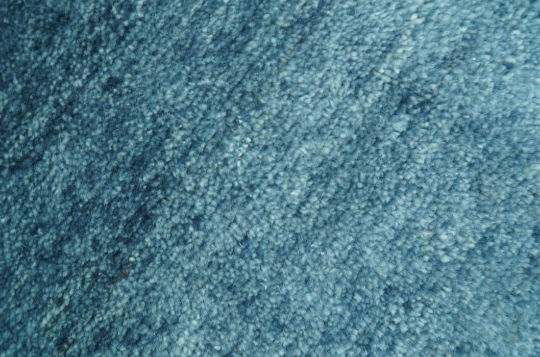 Custom Made Contemporary Solid Plush Blue Hand Knotted Wool Rug