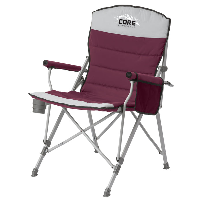 CORE Padded Hard Arm Chair w/ Storage Pockets & Carry Bag, 300lb Capacity, Wine