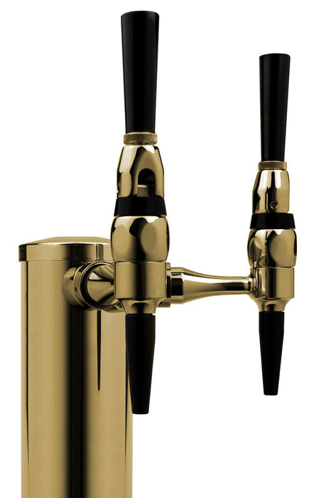 14" Tall Double Faucet Polished Brass Draft Beer Tower - Stout Faucets