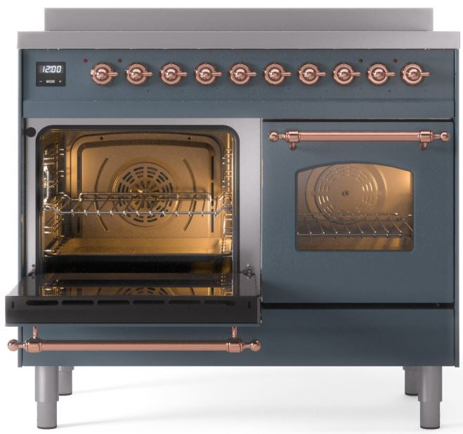 ILVE Nostalgie II 40" Induction Range with Element Stove and Electric Oven in Blue Grey with Copper Trim, UPDI406NMPBGP