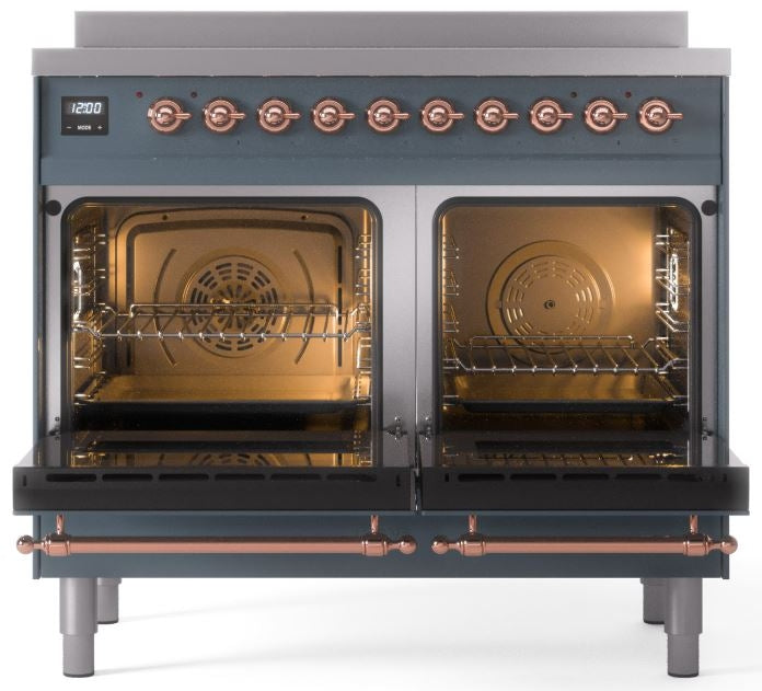 ILVE Nostalgie II 40" Induction Range with Element Stove and Electric Oven in Blue Grey with Copper Trim, UPDI406NMPBGP