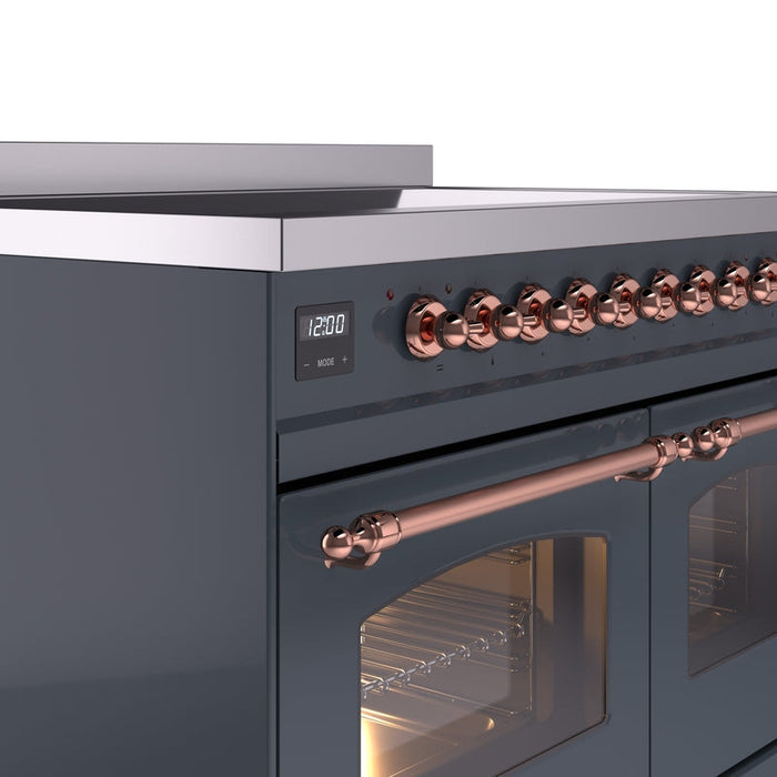 ILVE Nostalgie II 40" Induction Range with Element Stove and Electric Oven in Blue Grey with Copper Trim, UPDI406NMPBGP