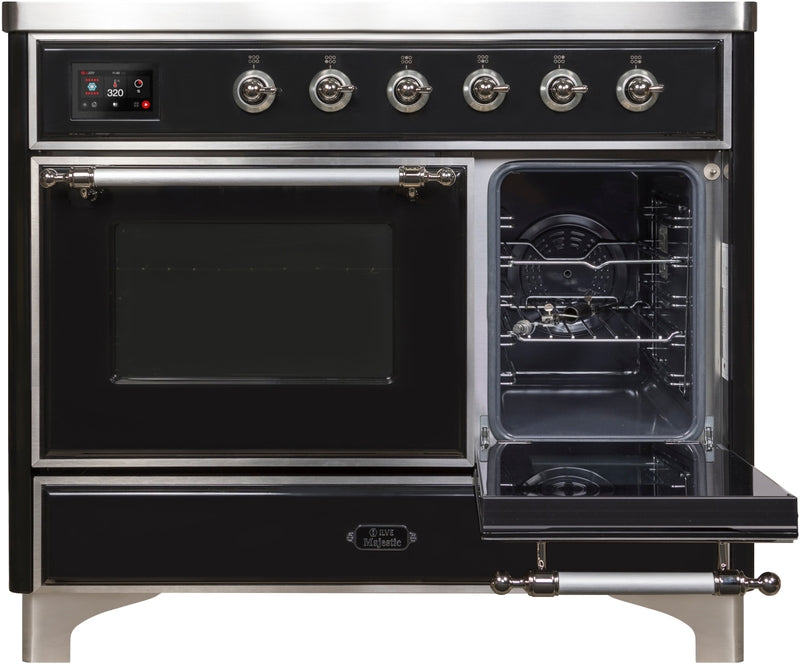 ILVE Majestic II 40" Induction Range with Element Stove and Electric Oven in Glossy Black with Chrome Trim, UMDI10NS3BKC