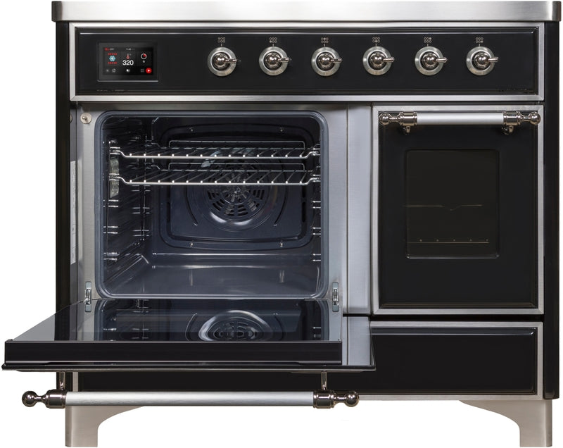 ILVE Majestic II 40" Induction Range with Element Stove and Electric Oven in Glossy Black with Chrome Trim, UMDI10NS3BKC