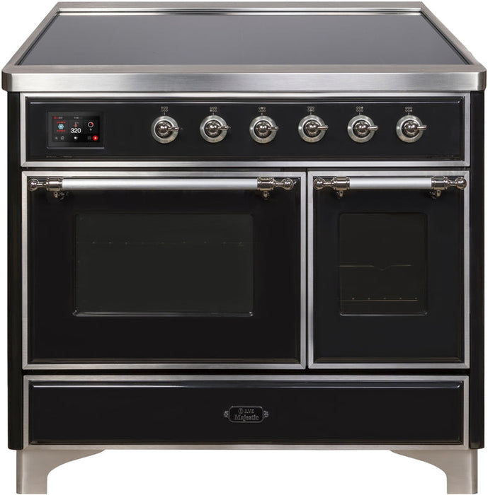 ILVE Majestic II 40" Induction Range with Element Stove and Electric Oven in Glossy Black with Chrome Trim, UMDI10NS3BKC