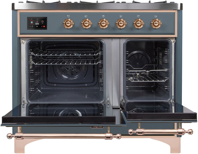 ILVE Majestic II 40" Dual Fuel Natural Gas Range in Blue Grey with Copper Trim, UMD10FDNS3BGP