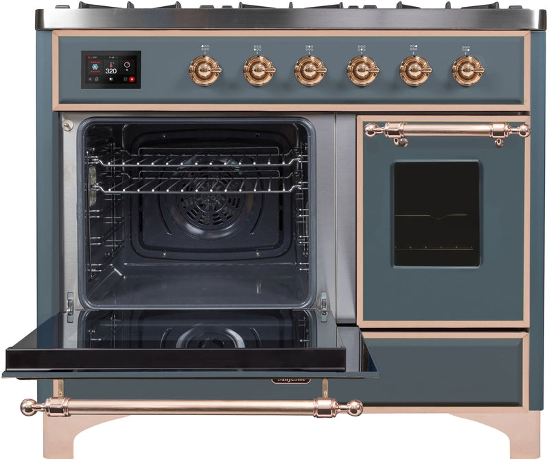 ILVE Majestic II 40" Dual Fuel Natural Gas Range in Blue Grey with Copper Trim, UMD10FDNS3BGP