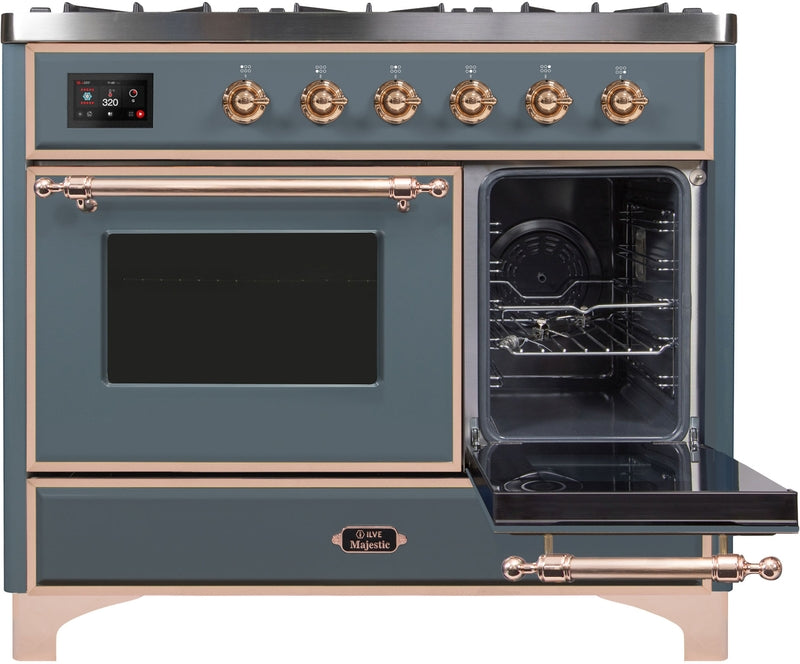 ILVE Majestic II 40" Dual Fuel Natural Gas Range in Blue Grey with Copper Trim, UMD10FDNS3BGP