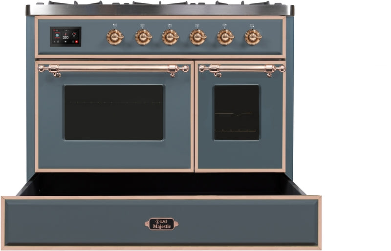 ILVE Majestic II 40" Dual Fuel Natural Gas Range in Blue Grey with Copper Trim, UMD10FDNS3BGP