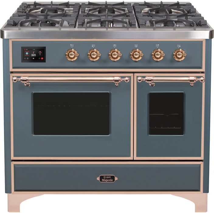 ILVE Majestic II 40" Dual Fuel Natural Gas Range in Blue Grey with Copper Trim, UMD10FDNS3BGP