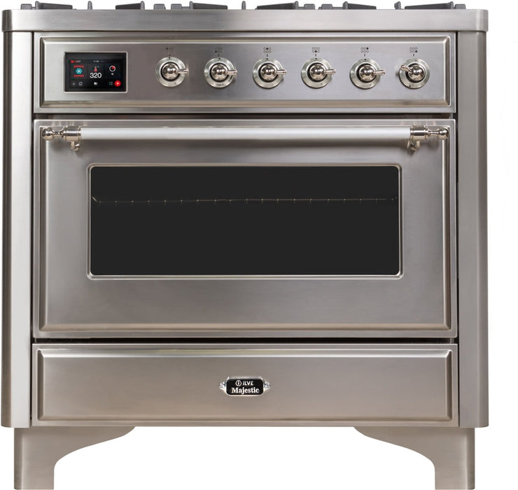 ILVE Majestic II 36" Dual Fuel Natural Gas Range in Stainless Steel with Chrome Trim, UM09FDNS3SSC