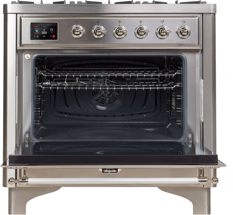 ILVE Majestic II 36" Dual Fuel Natural Gas Range in Stainless Steel with Chrome Trim, UM09FDNS3SSC