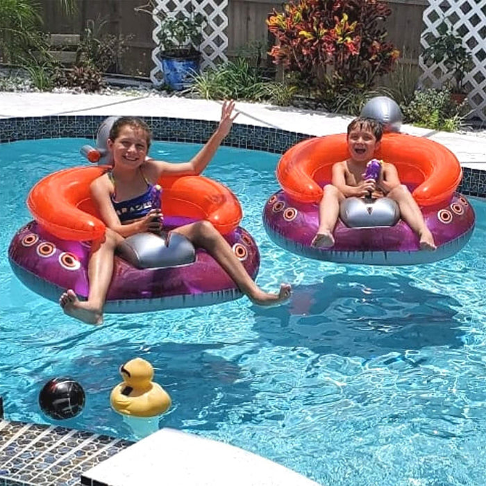 Swimline Inflatable UFO Spaceship Pool Float Ride On with Water Squirter Ray Gun