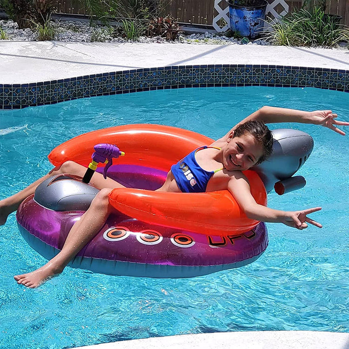 Swimline Inflatable UFO Spaceship Pool Float Ride On with Water Squirter Ray Gun