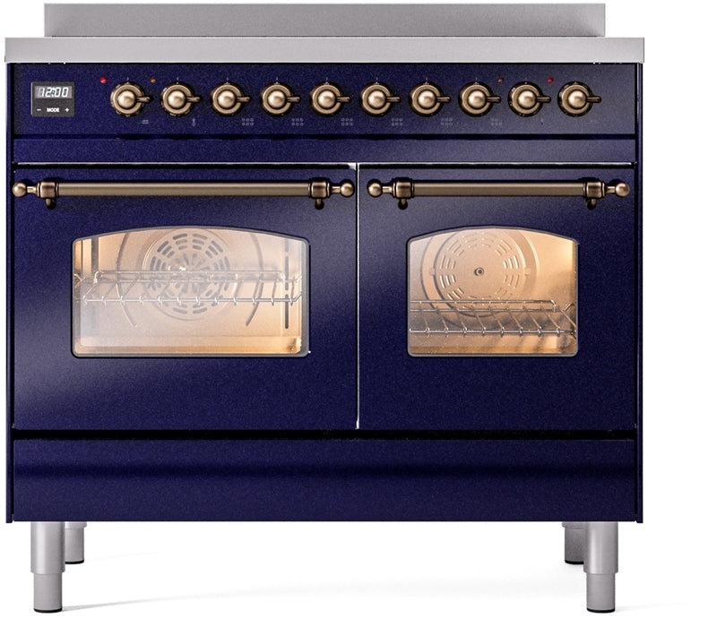 ILVE Nostalgie II 40" Induction Range with Element Stove and Electric Oven in Blue with Bronze Trim, UPDI406NMPMBB