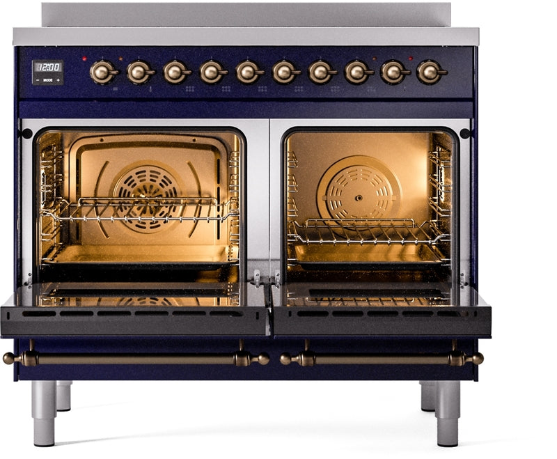 ILVE Nostalgie II 40" Induction Range with Element Stove and Electric Oven in Blue with Bronze Trim, UPDI406NMPMBB