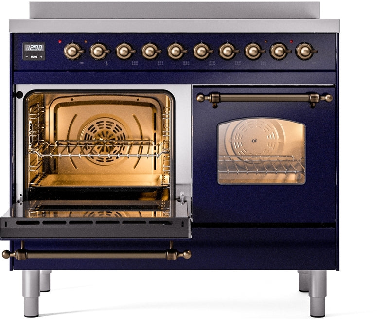 ILVE Nostalgie II 40" Induction Range with Element Stove and Electric Oven in Blue with Bronze Trim, UPDI406NMPMBB