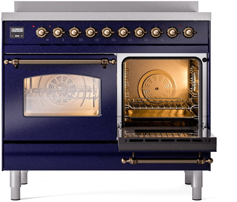 ILVE Nostalgie II 40" Induction Range with Element Stove and Electric Oven in Blue with Bronze Trim, UPDI406NMPMBB