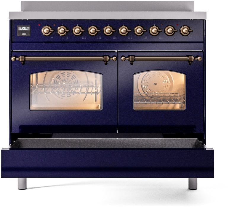 ILVE Nostalgie II 40" Induction Range with Element Stove and Electric Oven in Blue with Bronze Trim, UPDI406NMPMBB