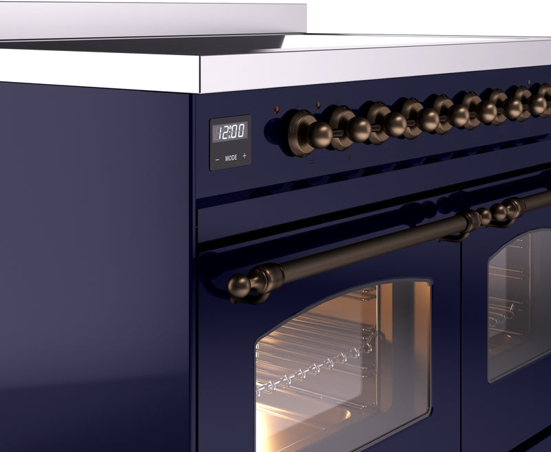 ILVE Nostalgie II 40" Induction Range with Element Stove and Electric Oven in Blue with Bronze Trim, UPDI406NMPMBB