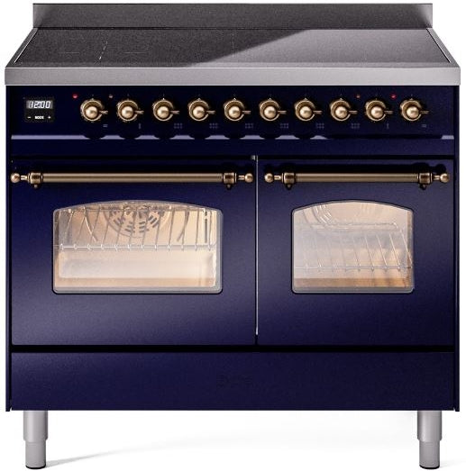 ILVE Nostalgie II 40" Induction Range with Element Stove and Electric Oven in Blue with Bronze Trim, UPDI406NMPMBB