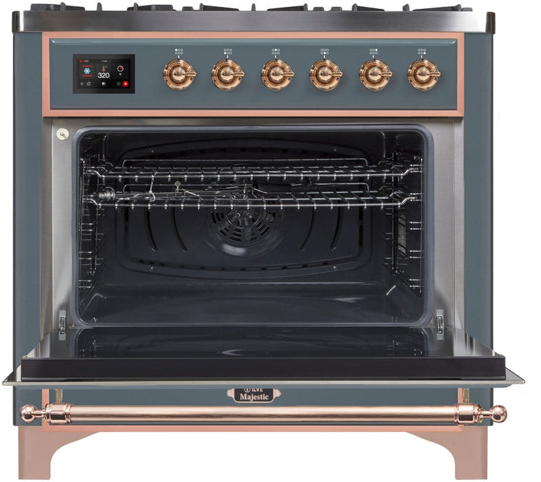 ILVE Majestic II 36" Dual Fuel Propane Gas Range in Blue Grey with Copper Trim, UM09FDNS3BGPLP