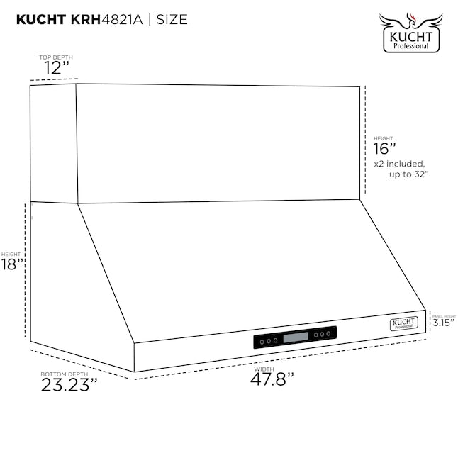 Kucht Professional 48" Wall Mount Range Hood 1,200 CFM in Stainless Steel, KRH4821A