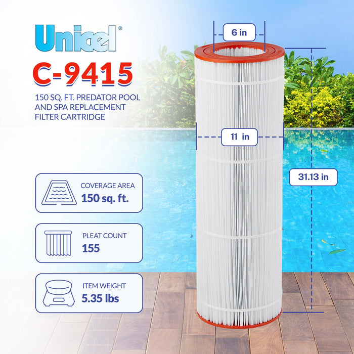 Unicel C-9415 Replacement 150 Sq Ft Swimming Pool Filter Cartridge, 175 Pleats