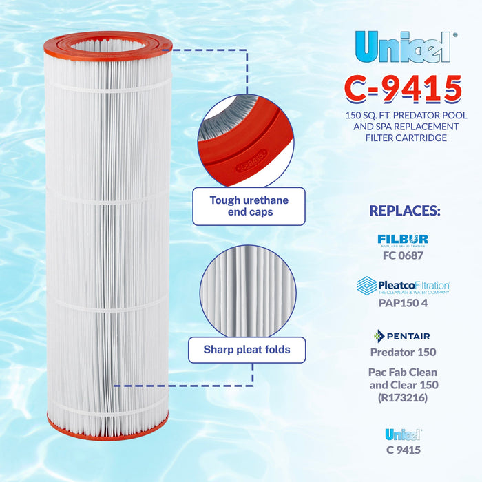 Unicel C-9415 Replacement 150 Sq Ft Swimming Pool Filter Cartridge, 175 Pleats