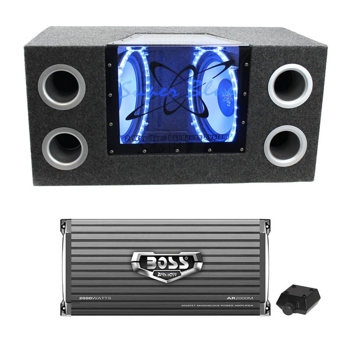 Pyramid BNPS102 10" 1000W Car Subwoofers Sub Box and 2000W 2-Ohm 2-Channel Amp