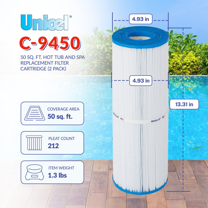 Unicel C-4950 Replacement 50 Sq Ft Pool Hot Tub Spa Filter Cartridge (2 Pack)