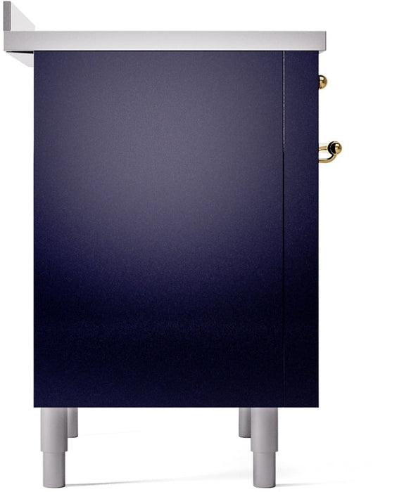 ILVE Nostalgie II 36" Induction Range with Element Stove and Electric Oven in Blue with Brass Trim, UPI366NMPMBG