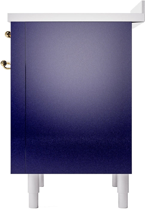 ILVE Nostalgie II 36" Induction Range with Element Stove and Electric Oven in Blue with Brass Trim, UPI366NMPMBG