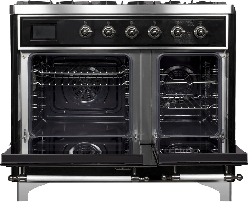 ILVE Majestic II 40" Dual Fuel Propane Gas Range in Glossy Black with Chrome Trim, UMD10FDNS3BKCLP