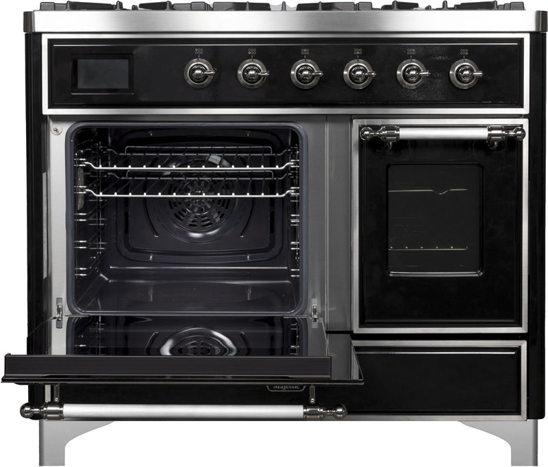 ILVE Majestic II 40" Dual Fuel Propane Gas Range in Glossy Black with Chrome Trim, UMD10FDNS3BKCLP