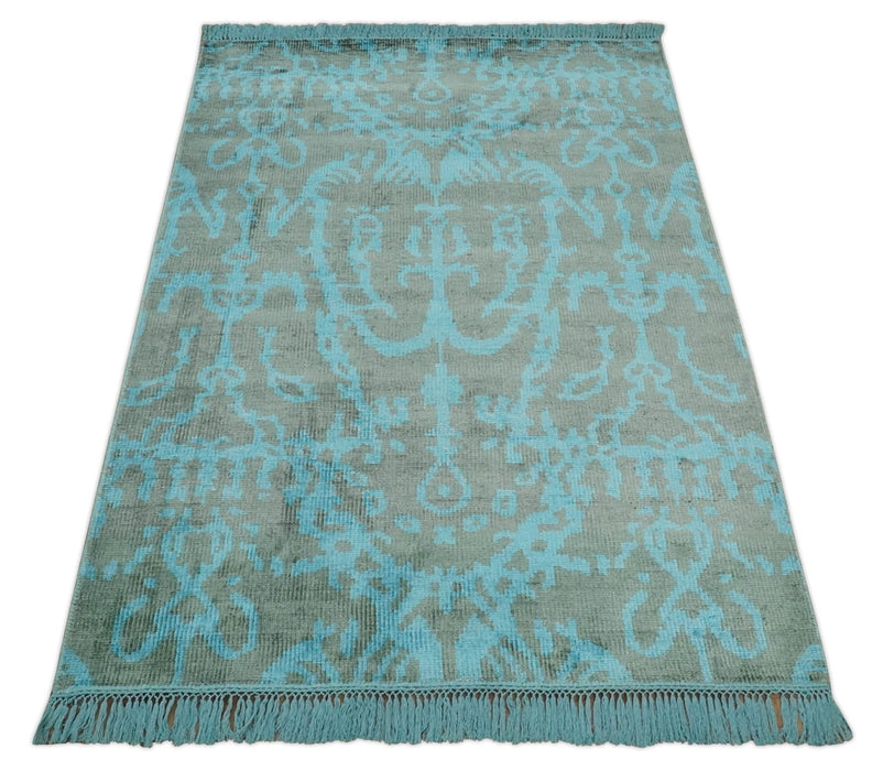 4.5x6.5 Hand Knotted Blue and Brown Modern Persian Style  Art Silk Area Rug