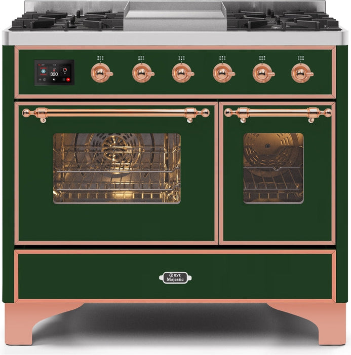 ILVE Majestic II 40" Dual Fuel Propane Gas Range in Emerald Green with Copper Trim, UMD10FDNS3EGPLP